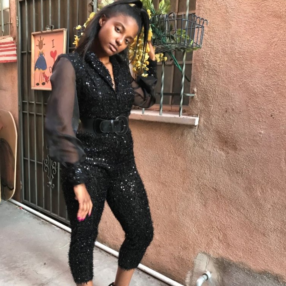 Black Mohair Lacquer Jumpsuit